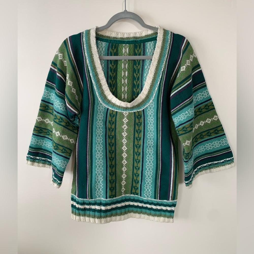 Old Navy Holiday Fair Isle Wool Sweater green Striped Knit Sweater NWOT Size M